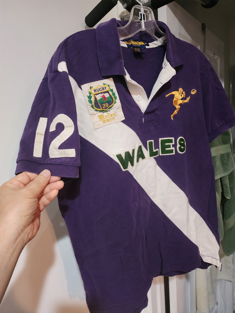 Ralph Lauren Purple Polo with White Diagonal Stripe and Green WALES. S-M - Picture 3 of 7